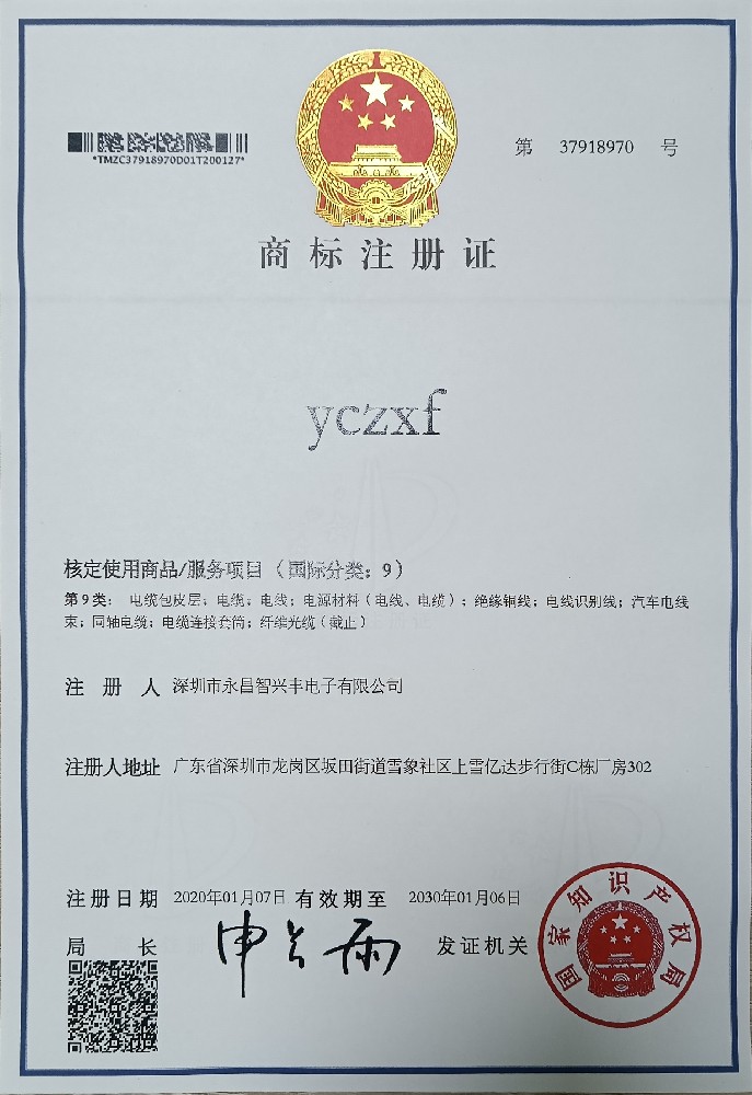 yczxf 商标注册证